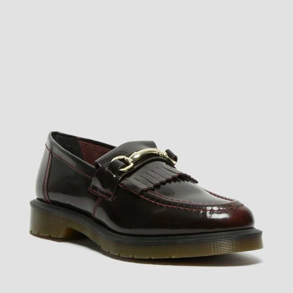 Adrian Snaffle Smooth Leather Kiltie Loafers in cherry red